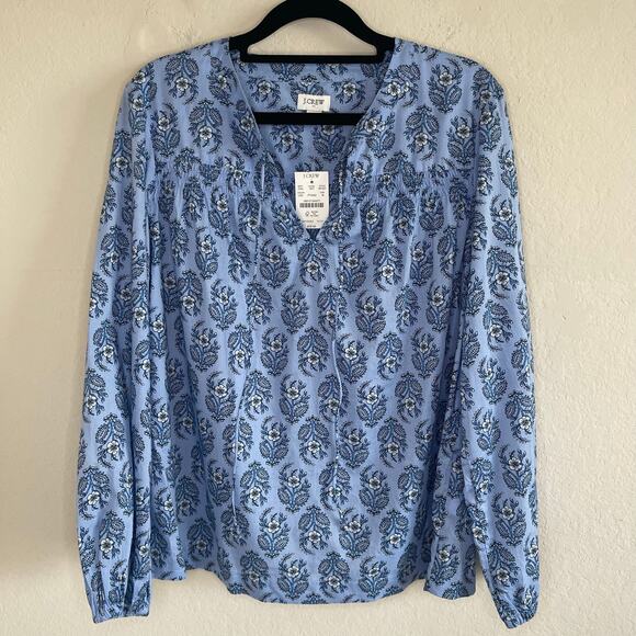 NEW J.Crew Printed Split-Neck Top in Light Sky BY427 NWT - Size M - Picture 2 of 6
